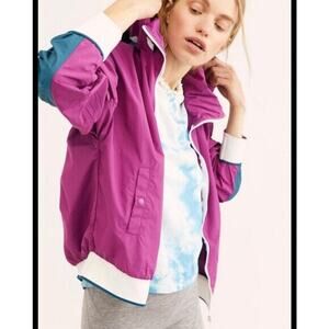 Free People Size L Jacket Windbreaker Highline Bomber Color Block Long Sleeve